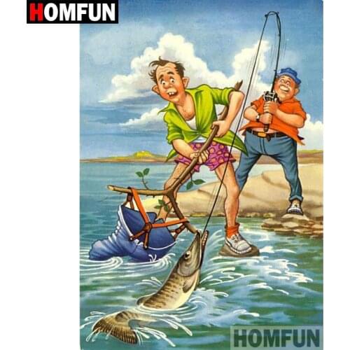HOMFUN 5D DIY Diamond Painting Full Square/Round Drill "Cartoon fishing" Embroidery Cross Stitch gift Home Decor Gift A09211