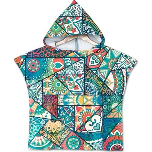Free shipping Gift BOHO Mandala Flower Leaves Geometric Zigzags Stripes Baby Kids Hooded Pool Bath Swim Beach Poncho Towel Cape