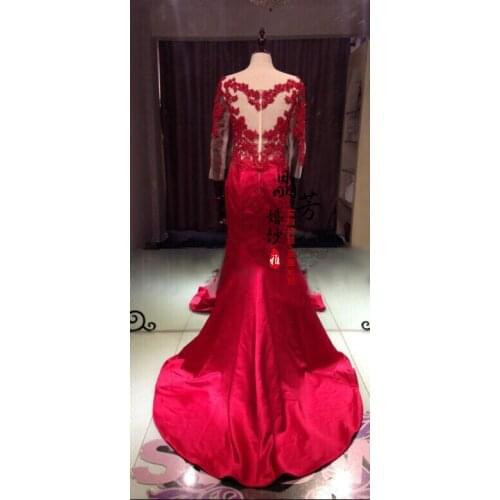 Free Shipping party vestido de festa sleeves robe de soiree 2016 new fashion appliques sexy long Formal evening elegant dress