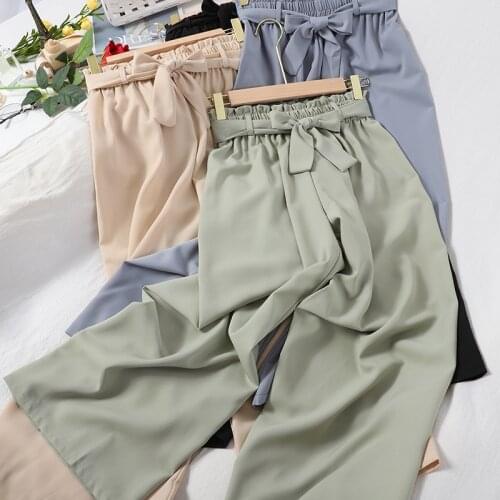 Summer Wide Leg Women Pants Casual Loose High Waist bow Pants female Long Trousers cheap Womens Clothing
