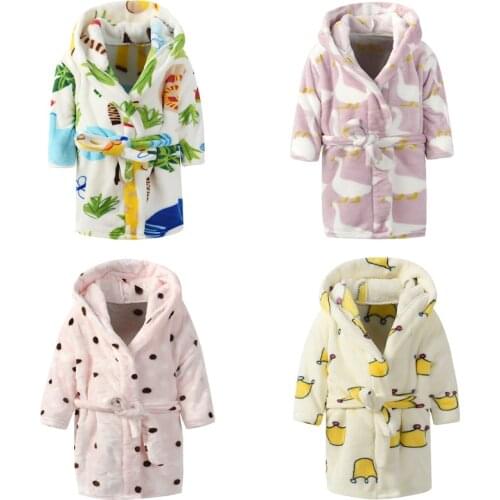 Bathrobe Kids Flannel Cute Cartoon Print Winter Pijama Unicorn Boys Clothes Flower Girl Robe Children Bathrobes 2020 New