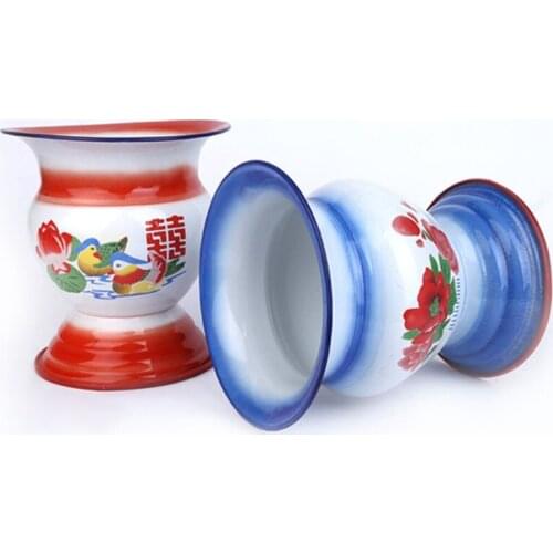 Household Enamel Spittoon with High Feet Old-fashioned Enamel Enamel Spittoon Multi-specification Printing Corrosion-resistant