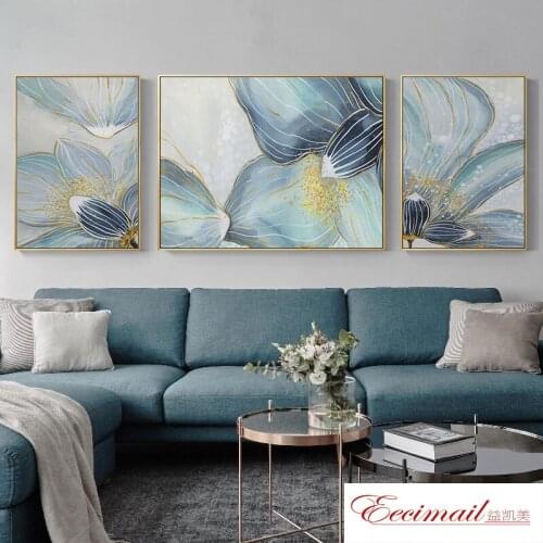 EECAMAIL 2020 New 5D DIY Diamond Painting Full Diamond Embroidered Fresh Elegant Blue Flowers Triptych Living Room No Frame