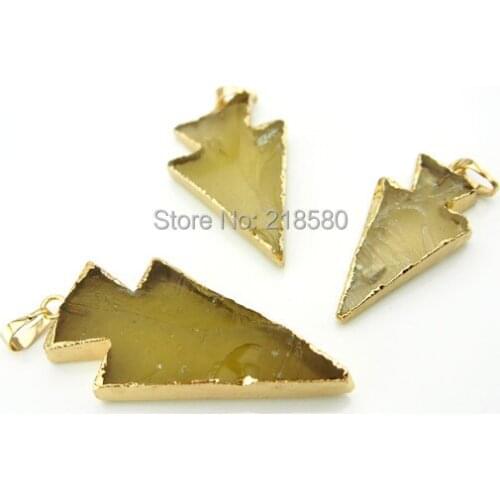 H-SP126 Citrin e Quartz Pendant, Arrowhead Quartz Charm Pendant Edged in Gold
