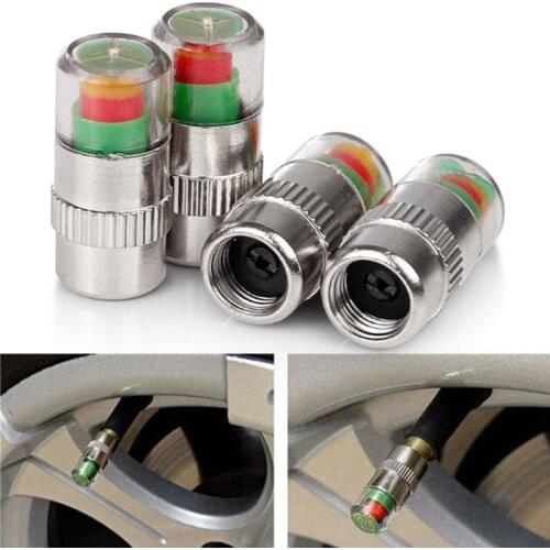 4pcs Car Tire Pressure Gauge Indicator Alert Monitoring Valve Cap Vacuum Pressure Detection