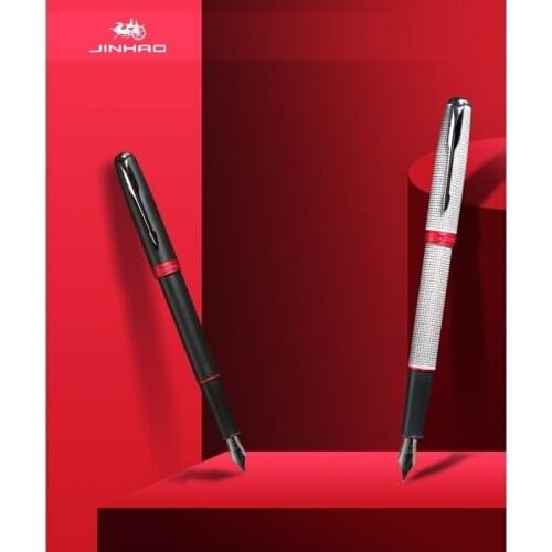 JINHAO 601A Red Black Color Elegant Copper Penh Fountain Pen 0.5mm Fine Nib Business Calligraphy Office School Supplies H6488