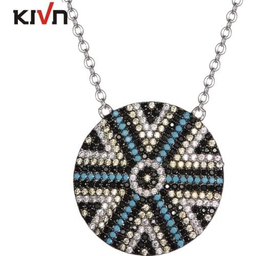 KIVN Fashion Jewelry Turkish Blue Eye Pave CZ Cubic Zirconia Womens Girls Bridal Wedding Pendant Necklaces Birthday Gifts