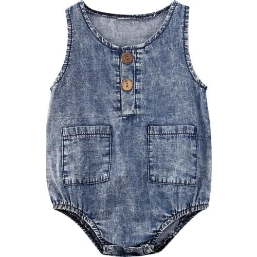 0-12M Denim Baby Boys Clothing Fashion Pocket Button Design Romper Comfortable Newborn Baby Girls Jumpsuit Clothes