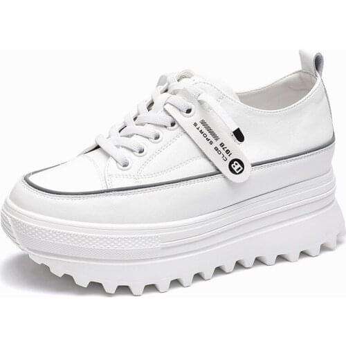 5.5cm Genuine Leather Platform Wedge Shoes Chunky Sneaker White Casual Shoes Comfortable Breathable Spring Autumn Shoes