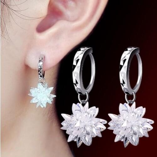 LEKANI Real 925 Sterling Silver Drop Earrings Female Best Festival Gift Snowflake Crystal Dangle Earrings Women FQL193212