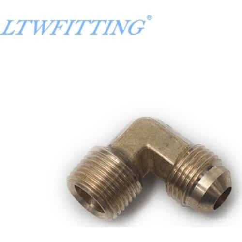 LTWFITTING Brass 3/8" OD x 3/8" Male NPT 45 Degree Flare 90 Degree Elbow Fitting
