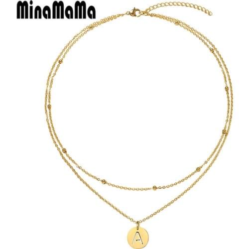 Stainless Steel Multilayer Chain Customize Letter Initial Pendant Necklace For Women Disc Coin Alphabet Choker Name Jewelry