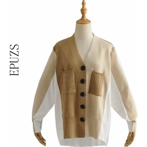 Fashion Knitted Cardigan jacket Women patchwork Long Sleeve Jacket Casual Loose Outerwear Chic Tops 2020
