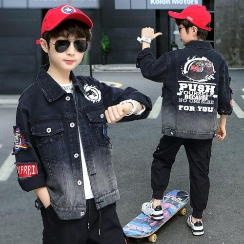 Autumn Spring Boys Denim Jacket School Childrens Casual Outerwear Kids Jean Jacket Teenager Kids Coat Clothing for 5-14 Years