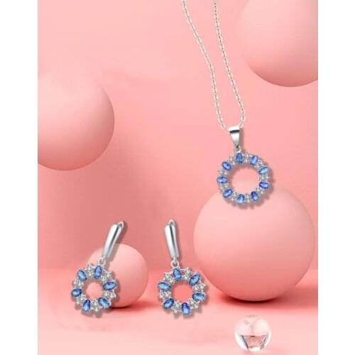 Ayowei Color Zircon Crystal 925 Silver Inlay Earrings Necklace Pendant Set Anniversary classic business Gift JS803A