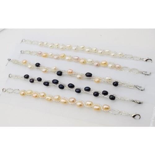 Freshwater pearl white/black/pink/purple rice 5-6mm bracelet 7.5inch FPPJ wholesale beads nature