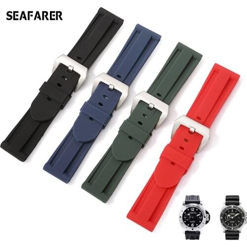 22mm 24mm 26mm Black Blue Red Army Green Watch Band Silicone Rubber Watchband Replacement For Panerai Strap Tools Steel Buckle