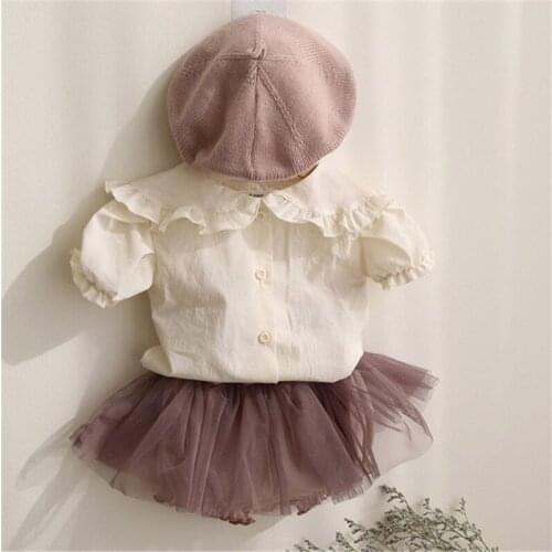 2020 Summer Toddlers Girls Cotton Shirts Ruffles Collar Puff Sleeve Baby Kids Tops Cute Blouses Infants Clothes