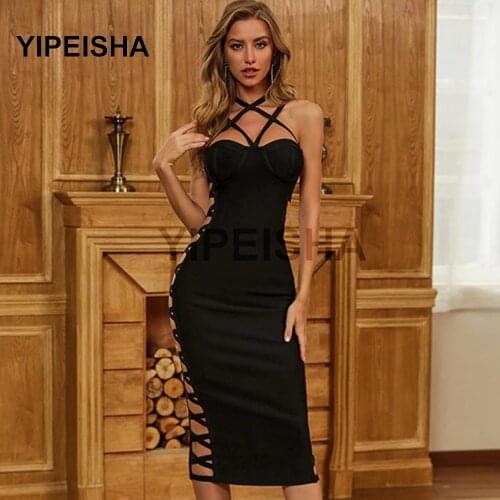 Sexy Halter Backless Straight Evening Dresses Tea-Length Side See-Through Clubbing Party Gown vestidos de fiesta robes de soirée
