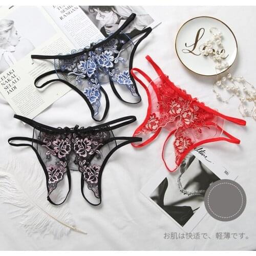 Gauze embroidery sexy underwear women low waist perspective temptation appeal g-string hollow t pants lingerie thongs