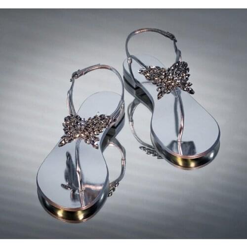 Luxury Women Flat Sandals Summer Flip Flops Crystal Butterfly Ankle Strap Sandals Beach Sandalias Mujer Shoes Sweet Girl Flats