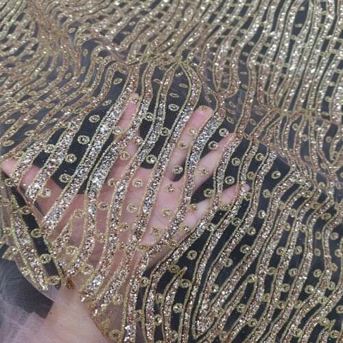 Blue/Green/Champagne 2021 Latest Nigerian African Net Lace French Sequin Fabric Gold Glitter Mesh Womens Evening Dress Material