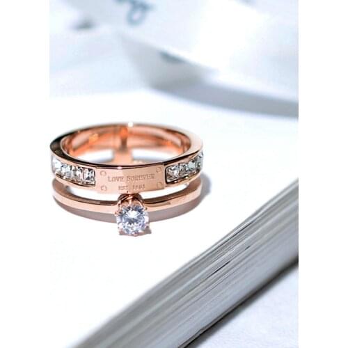Rhinestone Rings For Women Stainless Steel Rose Love letter Finger Rings Female Wedding Engagement Rings Jewelry