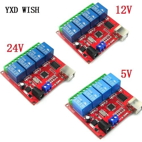5V 12V 24V 4 Channel USB Relay Control Switch Programmable Computer Control Relays For Smart Home PC Intelligent Controller