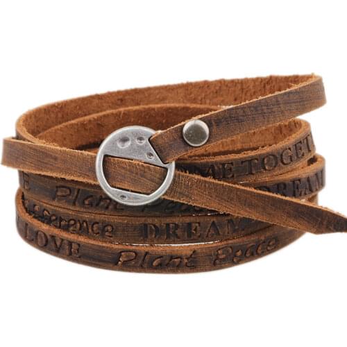 Kirykle Vintage Bohemian style jewelery multilayer wrap genuine leather bracelet for men and women Embossing letter bracelet