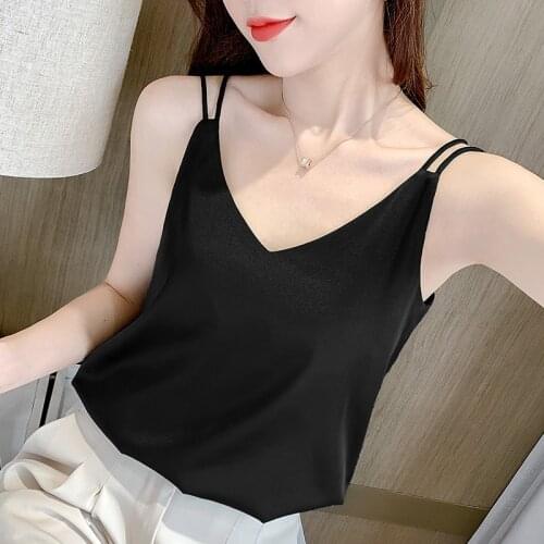 2021 Fashion Summer Women Tank Top Loose Basic Inside Outside Wear V-neck Sexy Sleeveless Blouse Camis Shirts Bare Shoulder Back