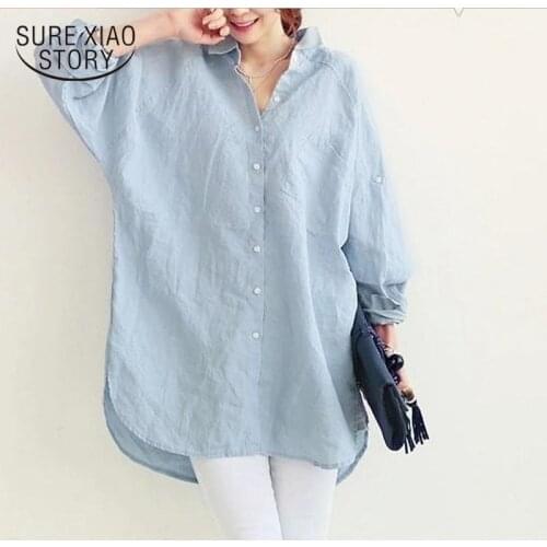 2021 Loose Women Tops and Blouses Blusas Casual Women Blouses Solid Plus Size Cotton Lady Shirt Autumn Office Lady Clothing