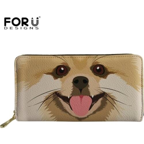 FORUDESIGNS Cute Pomeranians Women Purse Fashion Zipper Leather Ladies Wallet Female Purse Clutch Money Women Wallet Coin Purse