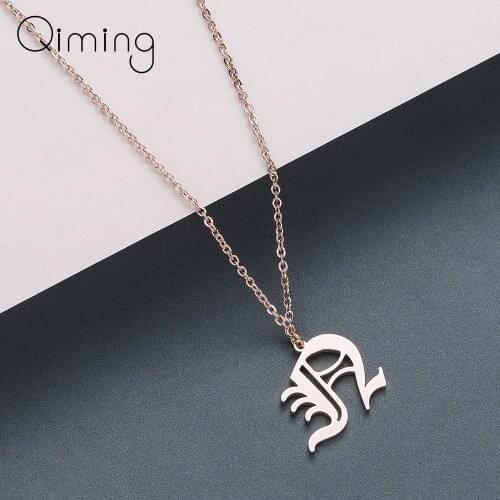 Old English 26 Letters Pendant Necklace for Women Charm Jewelry A B C D E F G H I J K L M N O P Q R S T U V W X Y Z