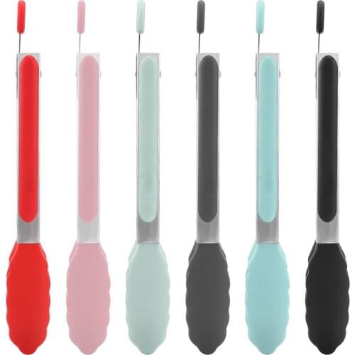 1Pcs Stainless Steel Silicone Kitchen Tongs BBQ Clip Salad Bread Cooking Food Serving Tongs Restaurant Food Folder Kitchen Tools