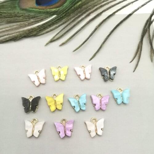 10 Pieces / Many Stylish Alloy Butterfly Inlaid Acrylic Charms DIY Animal Pendant Necklace Bracelet Accessories Handmade Jewelry