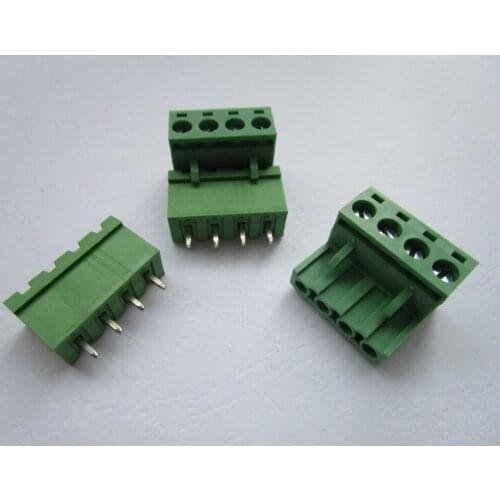 200 Pcs Close Straight 4 pin/way Pitch 5.08mm Screw Terminal Block Connector Green Color Pluggable Type With Straight pin