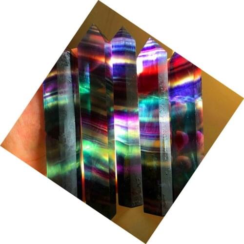5pcs Natural crystal color fluorite single point six edge Pillar Stone energy healing good feng shui ornaments