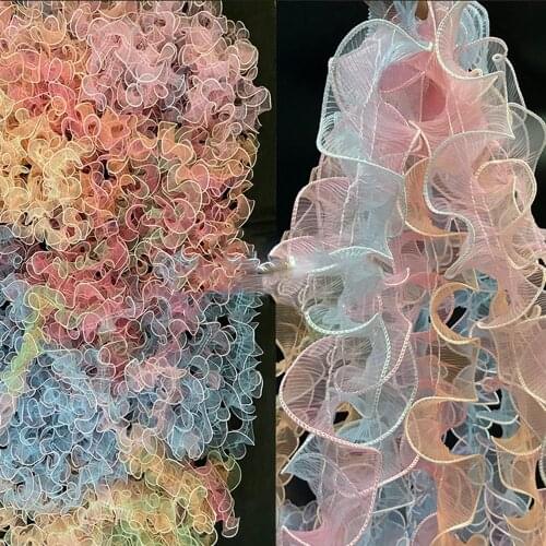 5 Yard Mix Rainbow Color Lace Trim Double Lock Sewing 3D Lotus Edge Designer DIY Women Dress Party Decoration Telas Tulle