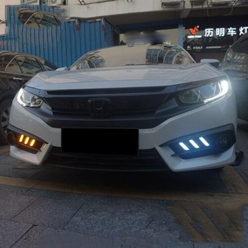 Car Accessories For Honda Civic 10th 2016 2017 Turning Signal Style Relay 12V LED DRL Daytime Running Lights With Fog Lamp Hole