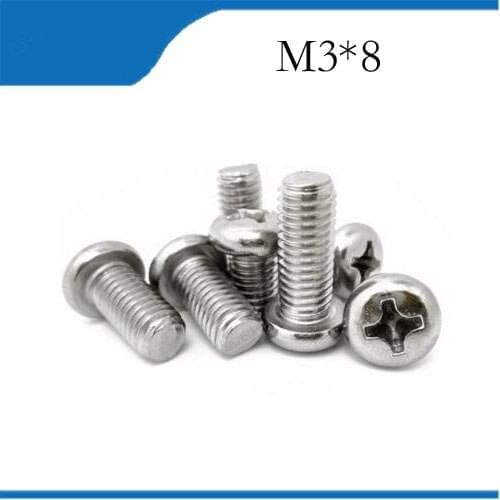 Free shipping 100pcs/Lot M3x8mm 304 Stainless Steel Phillips Cross recessed Screw Cross Recessed Pan Head Screws Phillips Screws
