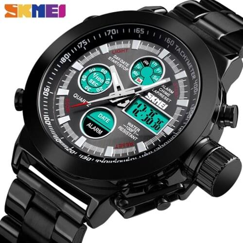 SKMEI Fashion Dual Display Watch Luxury Men Watch 3Bar Waterproof Stainless Steel Strap Luminous relogio masculino 1515 Clock