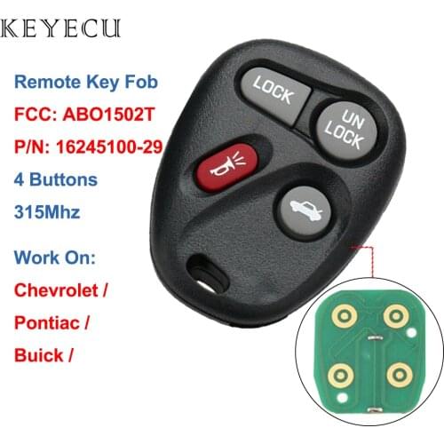 Keyecu Remote Car Key For Chevrolet ABO1502T 4 Buttons 315Mhz for Buick Chevrolet Escalade Astro Blazer GMC Cadillac S-10 Truck