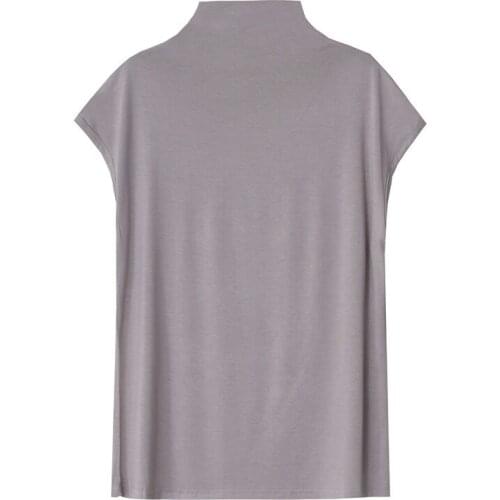 Designer Modal T Shirt Women Sleeveless Turtleneck Casual Korean Clothes Fashion Elastic Tops Tee Shirt Femme Top Female