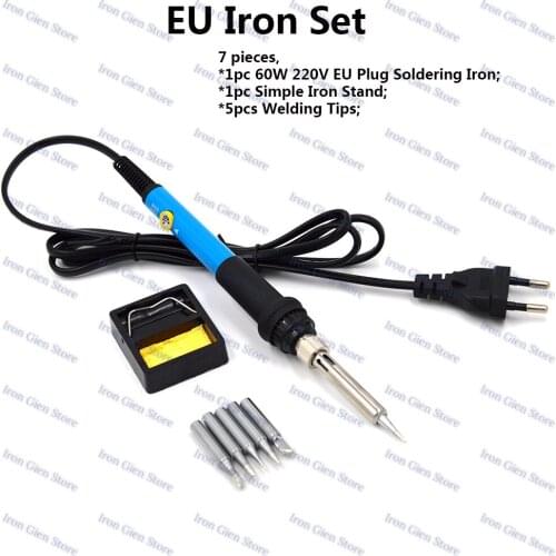 60W 220V/110V Electric Soldering Iron Soldering Station Adjustable Temperature Rework Welding Gun with Iron Stand 5 Solder Tips