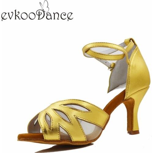 Evkoodance size US 4-12 golden pu dance shoes latin women heel height 7cm Professional Evkoo-639