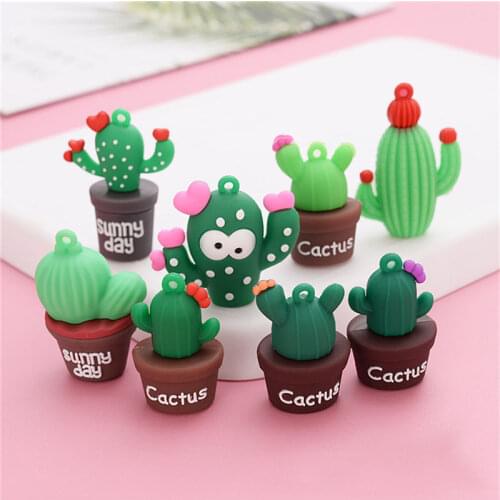 Julie Wang 6PCS Cartoon Cactus Charms Random Mixed Soft PVC Cactus Potted Plants Pendant Jewelry Making Accessory Decor
