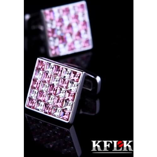 KFLK Jewelry French shirt cufflink mens Brand Pink and White Crystal Cuff link Luxury Wedding Button High Quality guests
