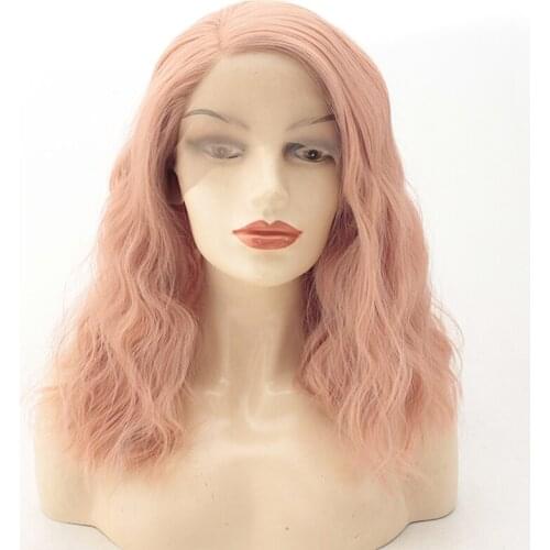 Short Bob Loose Curly Wavy Lace Front Wigs for White Women Side Part Orange Pink Glueless Synthetic Hair Wig Heat Resistant