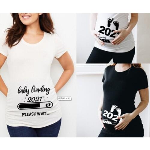 Creativity Maternity Clothes Cartoon Print Tee Shirts Pregnancy Tops T-Shirts Pregnant Women Plus Size Christmas For Pregnant