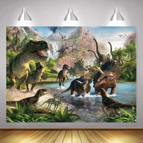 Cartoon Alpine Meadow Dinosaur Jurassic Picture Background Photo Childrens Birthday Party Decoration Studio Photography Scene